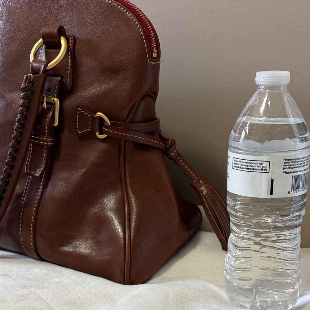 Dooney and Bourke Brown Leather Satchel Handbag with Gold Hardware - Picture 2 of 16